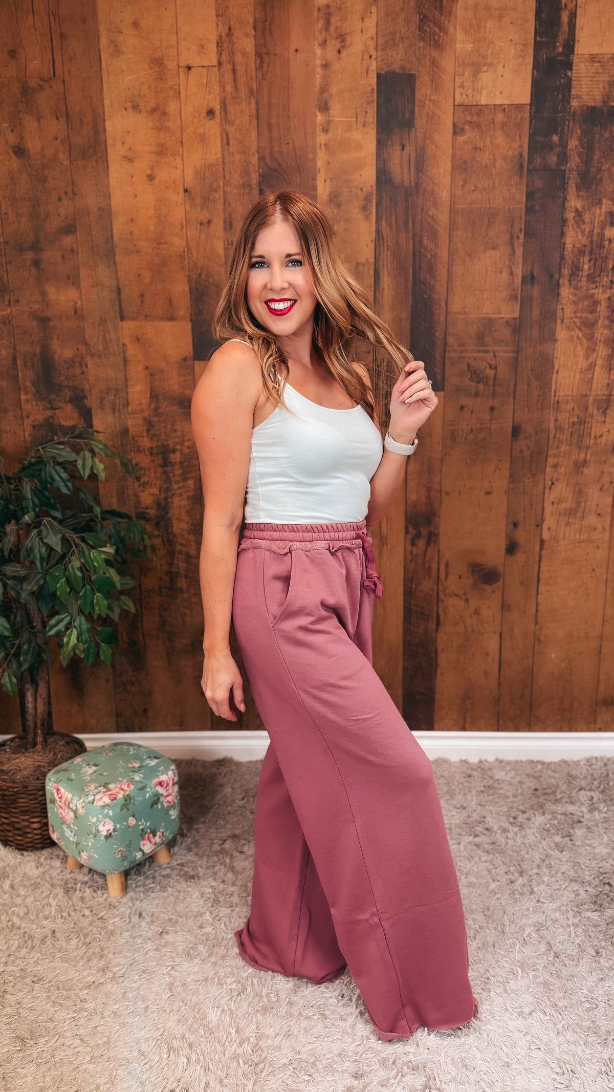 Audrey Wide Leg Jogging Pants | Rose