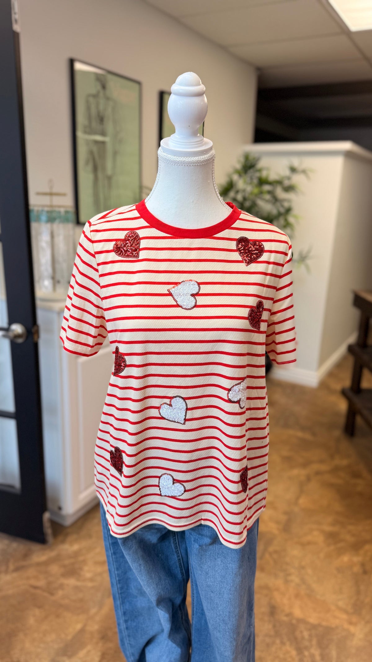 # 11 - Stripes & Hearts Tee | S | SAMPLE SALE