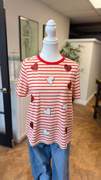 # 11 - Stripes & Hearts Tee | S | SAMPLE SALE