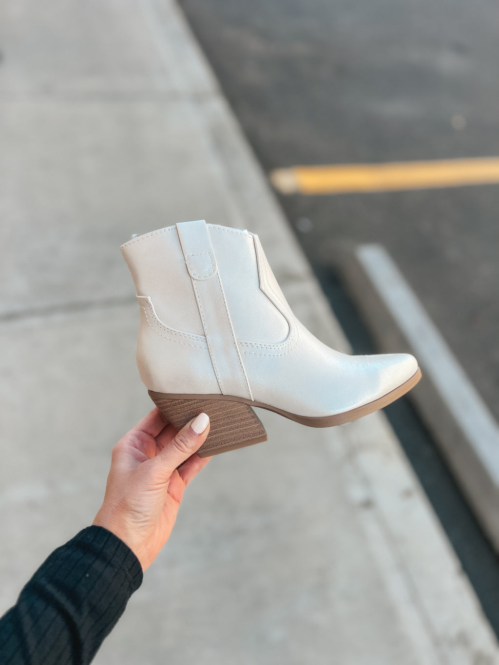 Becky Cowboy Ankle Booties: Pearl