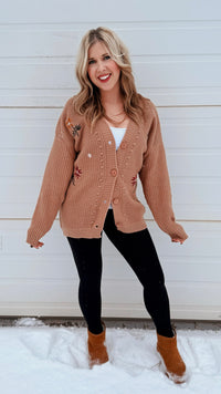 Crystal Floral Knit Cardigan |Mocha | One Size