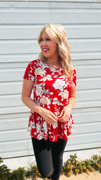 Stacey Floral Top: Red