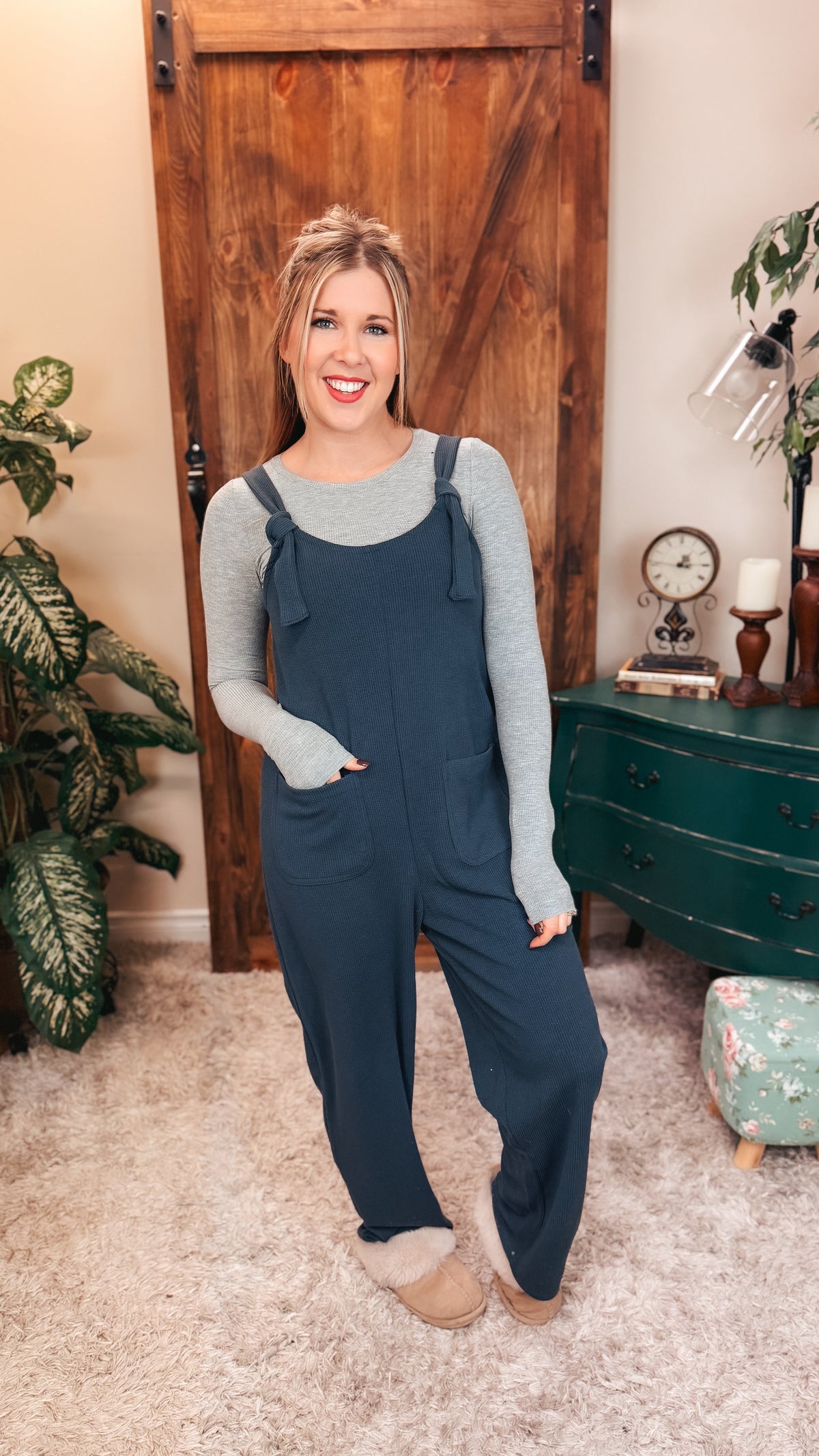 Genevieve Ribbed Knit Romper | Denim