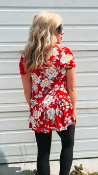 Stacey Floral Top: Red