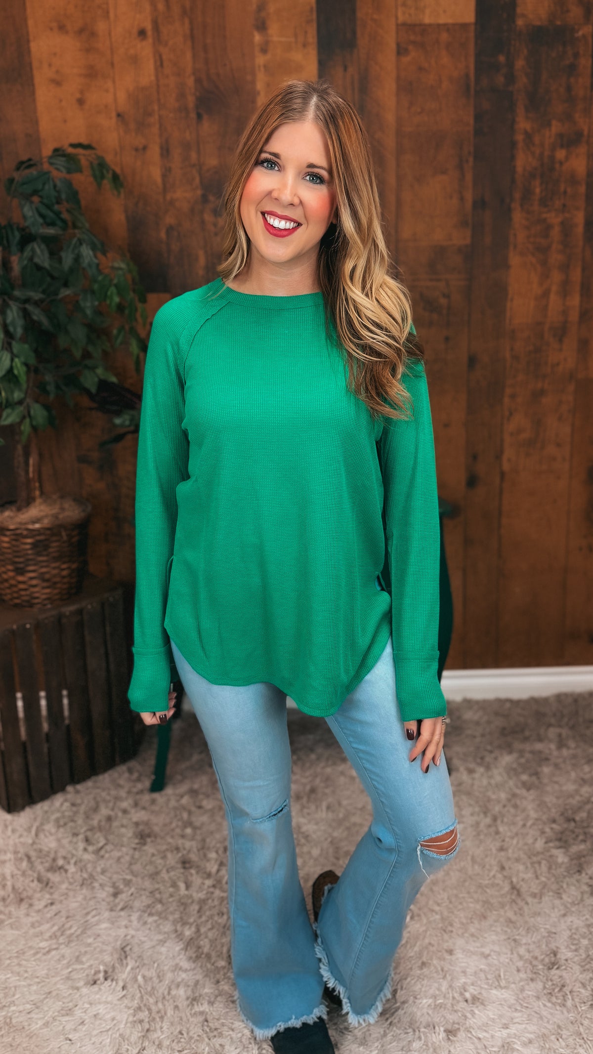 Leslie Waffle Long Sleeve | Kelly Green