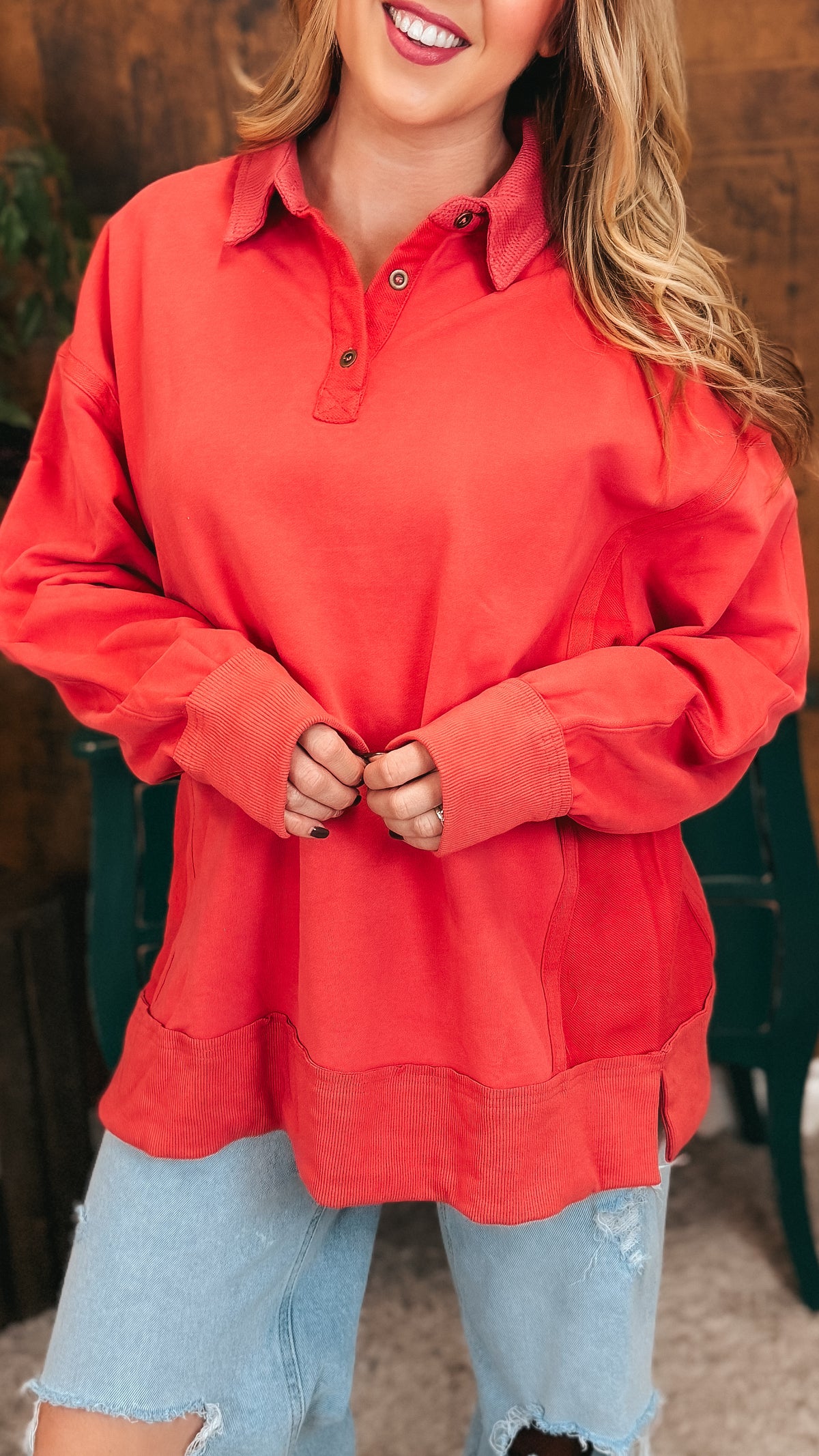 Shelly Collared Sweatshirt | Coral