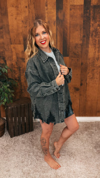 Ronin Distressed Denim Jacket | Washed Black