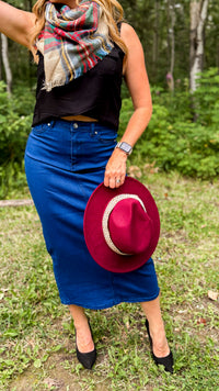 Emery Denim Maxi Skirt | Diamond Button
