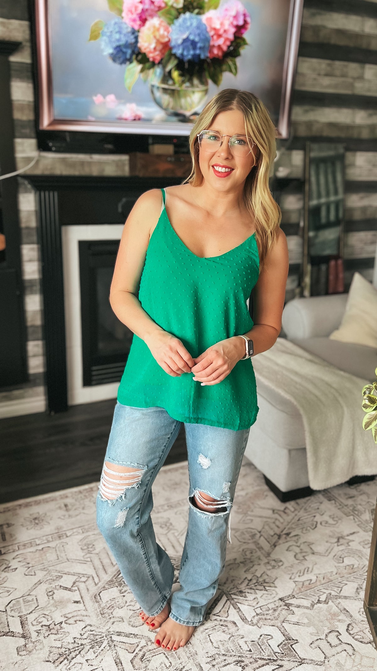Eva Swiss Dot Tank Top: Green