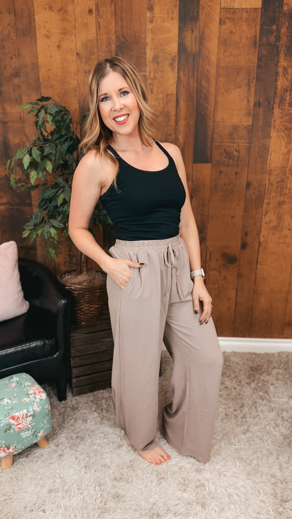 Crystal Wide Leg Pants | Taupe