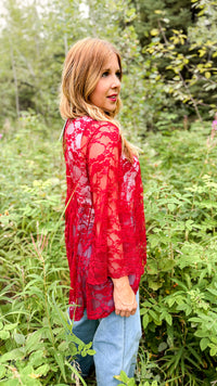Rosemary Lace Cardigan | Red
