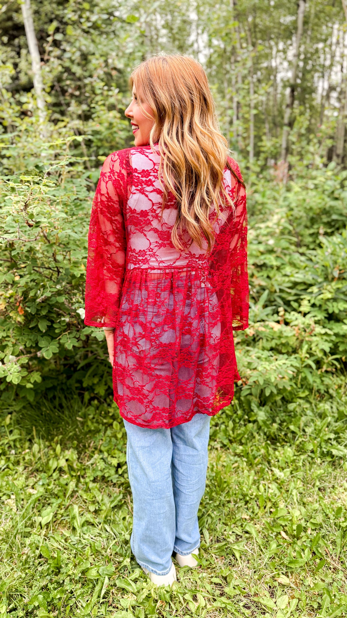 Rosemary Lace Cardigan | Red