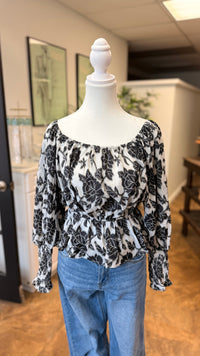# 9 - Black & Grey Floral Blouse | SAMPLE SALE