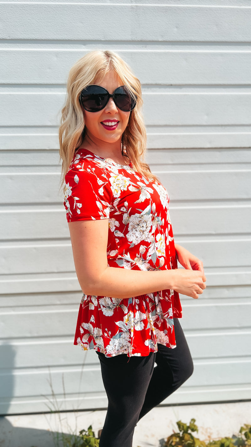 Stacey Floral Top: Red