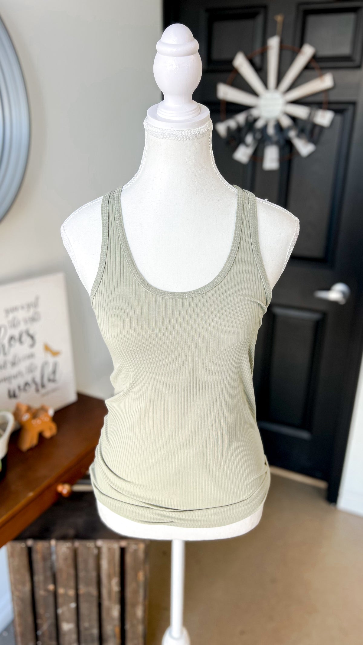 Rynlee Ribbed Tank Top: Sage
