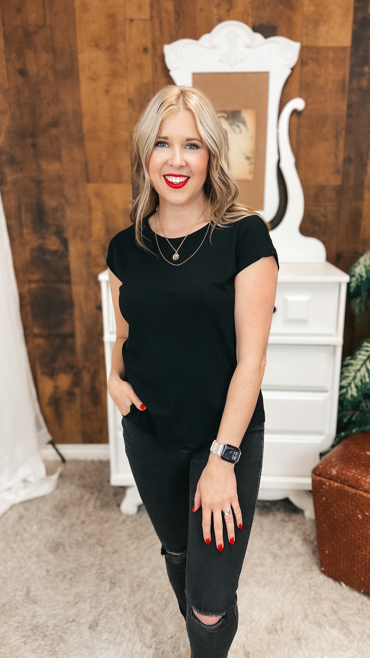 Melanie Ribbed Tee | Black