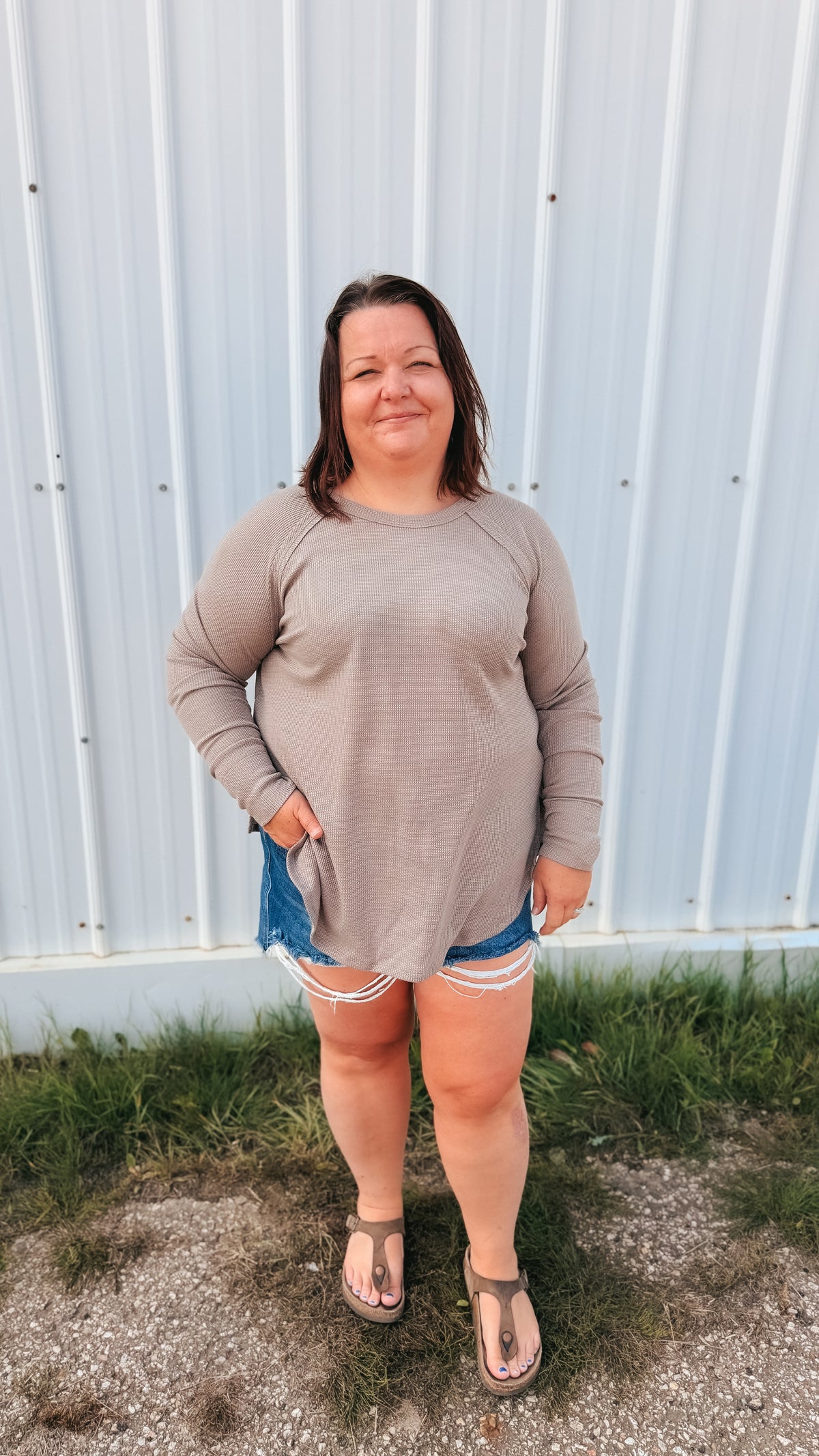 Leslie Waffle Long Sleeve | Taupe