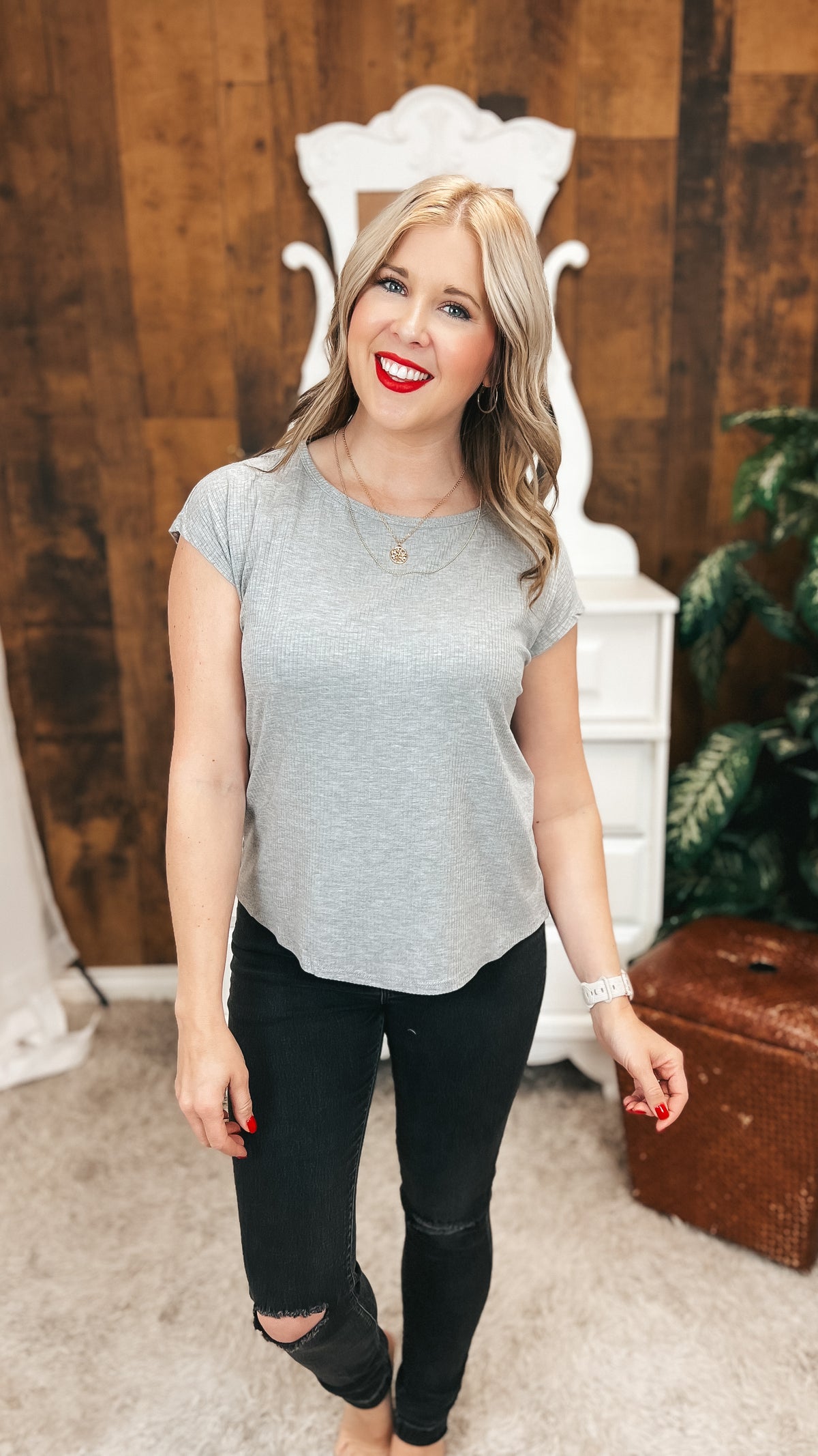 Melanie Ribbed Tee | Heather Grey