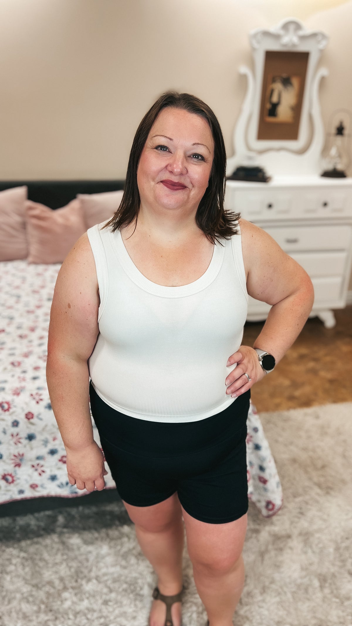 Tamara Ribbed Tank Top: Sand Beige