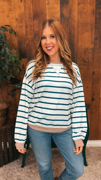 Mariah Stripe Long Sleeve | Teal & Ivory