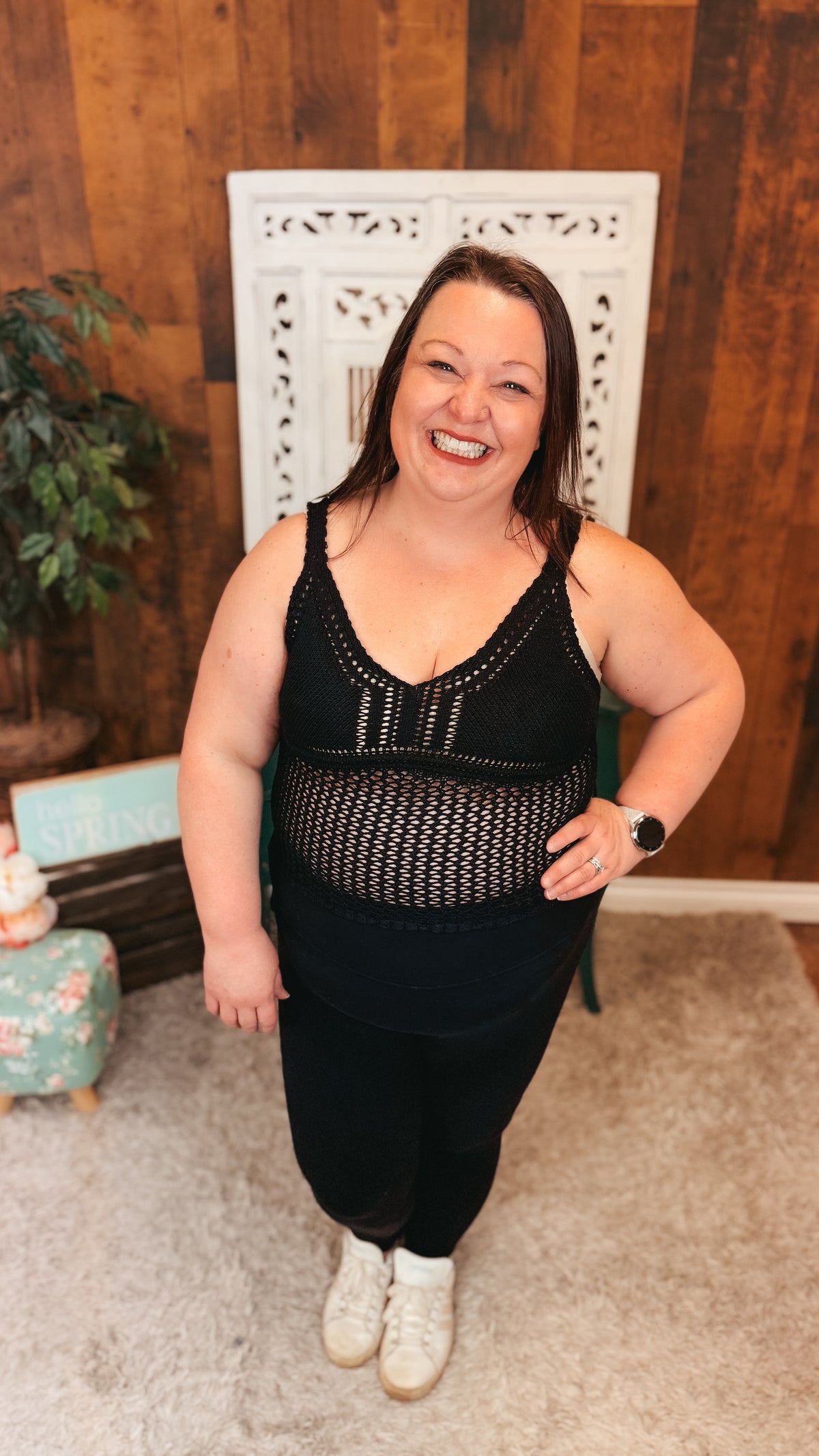 Aislynne Crochet Tank Top | Black