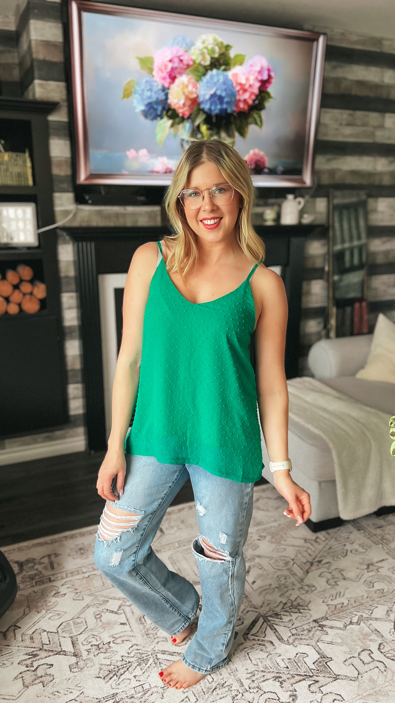 Eva Swiss Dot Tank Top: Green