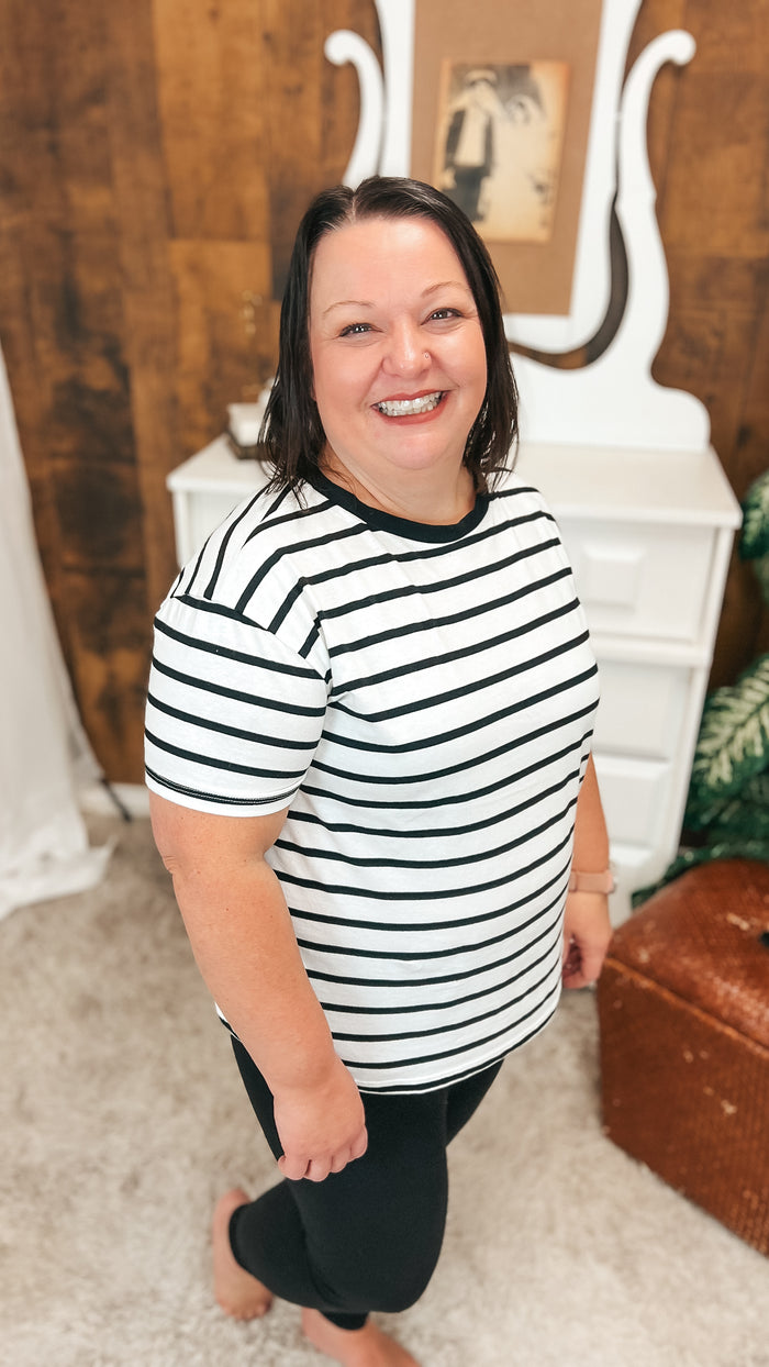 Brittany Striped Tee | Black & Ivory