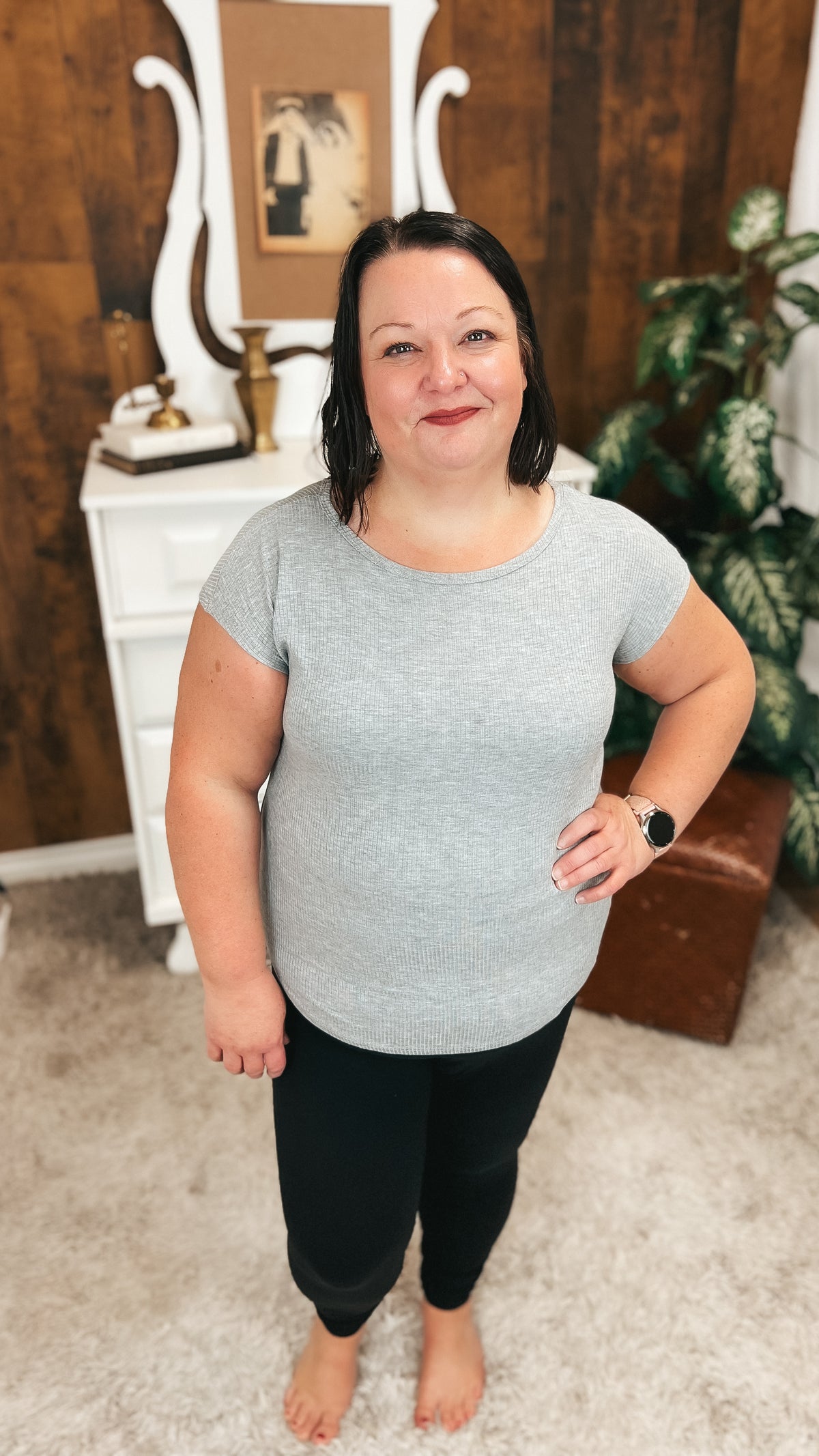 Melanie Ribbed Tee | Heather Grey