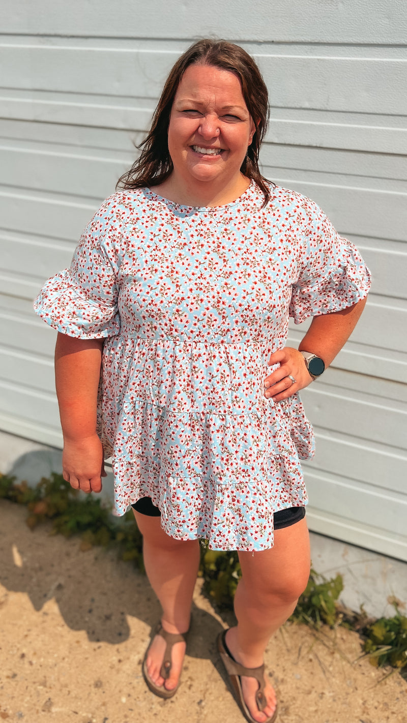 Kimberly Floral Babydoll Top: Blue