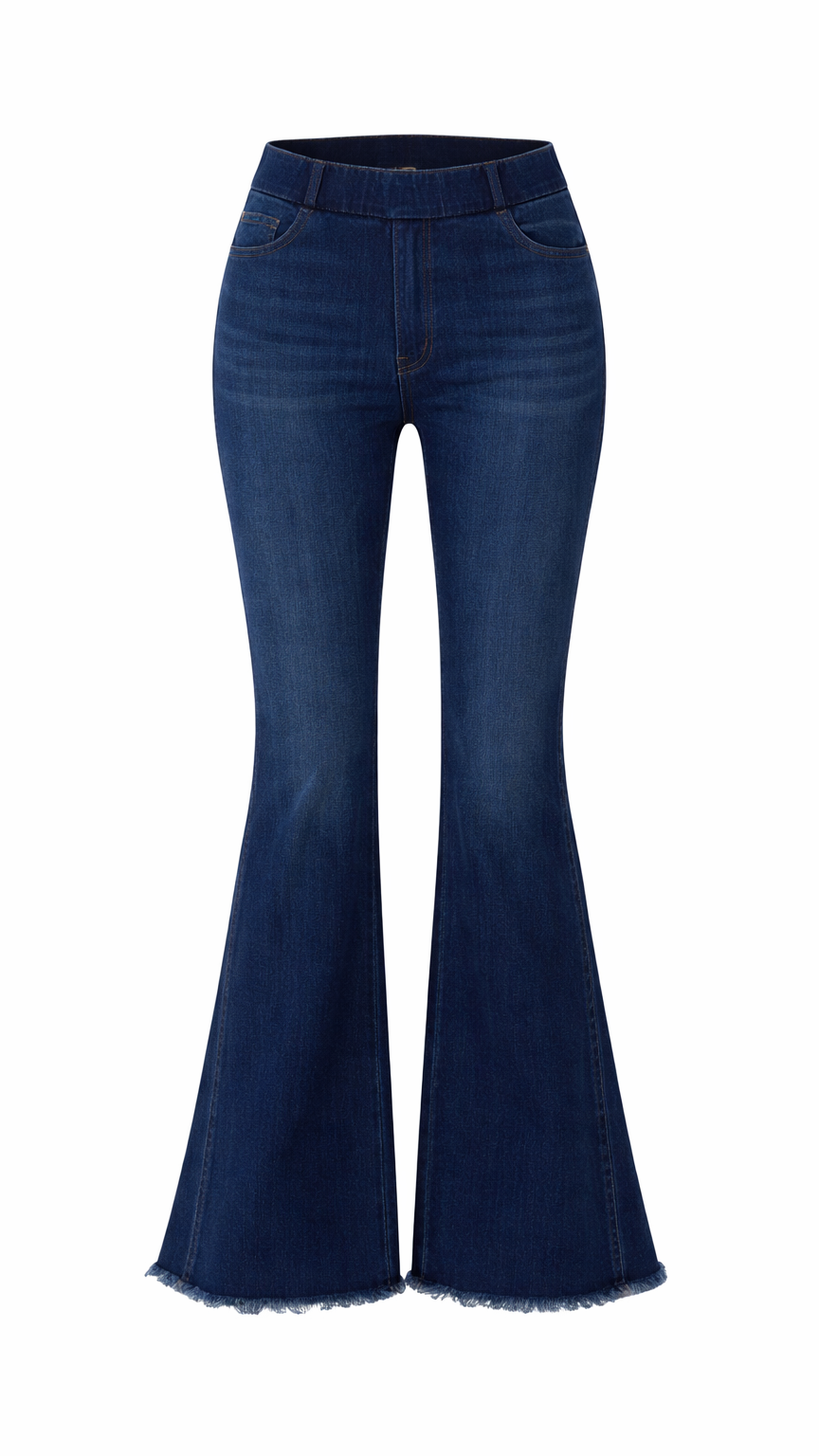 Jax Elastic Waist Bell Bottom Denim: Dark Wash