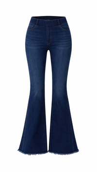 Jax Elastic Waist Bell Bottom Denim: Dark Wash