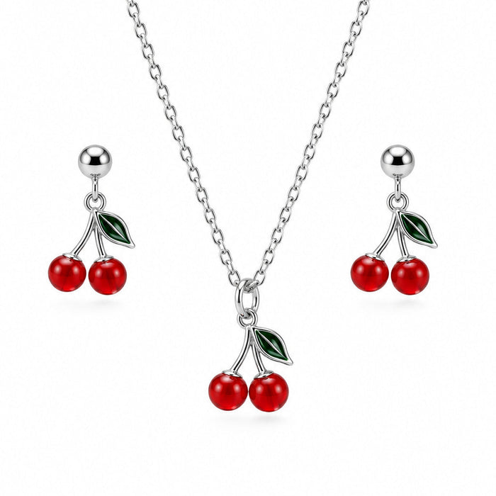 Cherry Necklace & Earring Set | Silver *SALE*