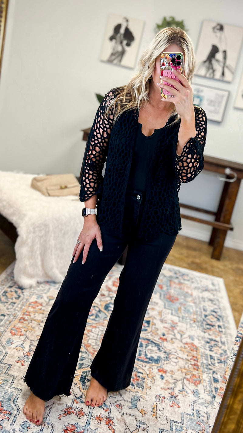 Donna Crochet Cardigan | Black