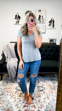 Laura Basic V-Neck Top: Grey