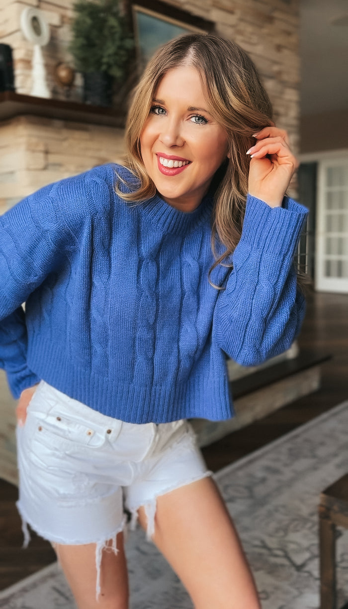Nancy Cable Knit Sweater | Blue