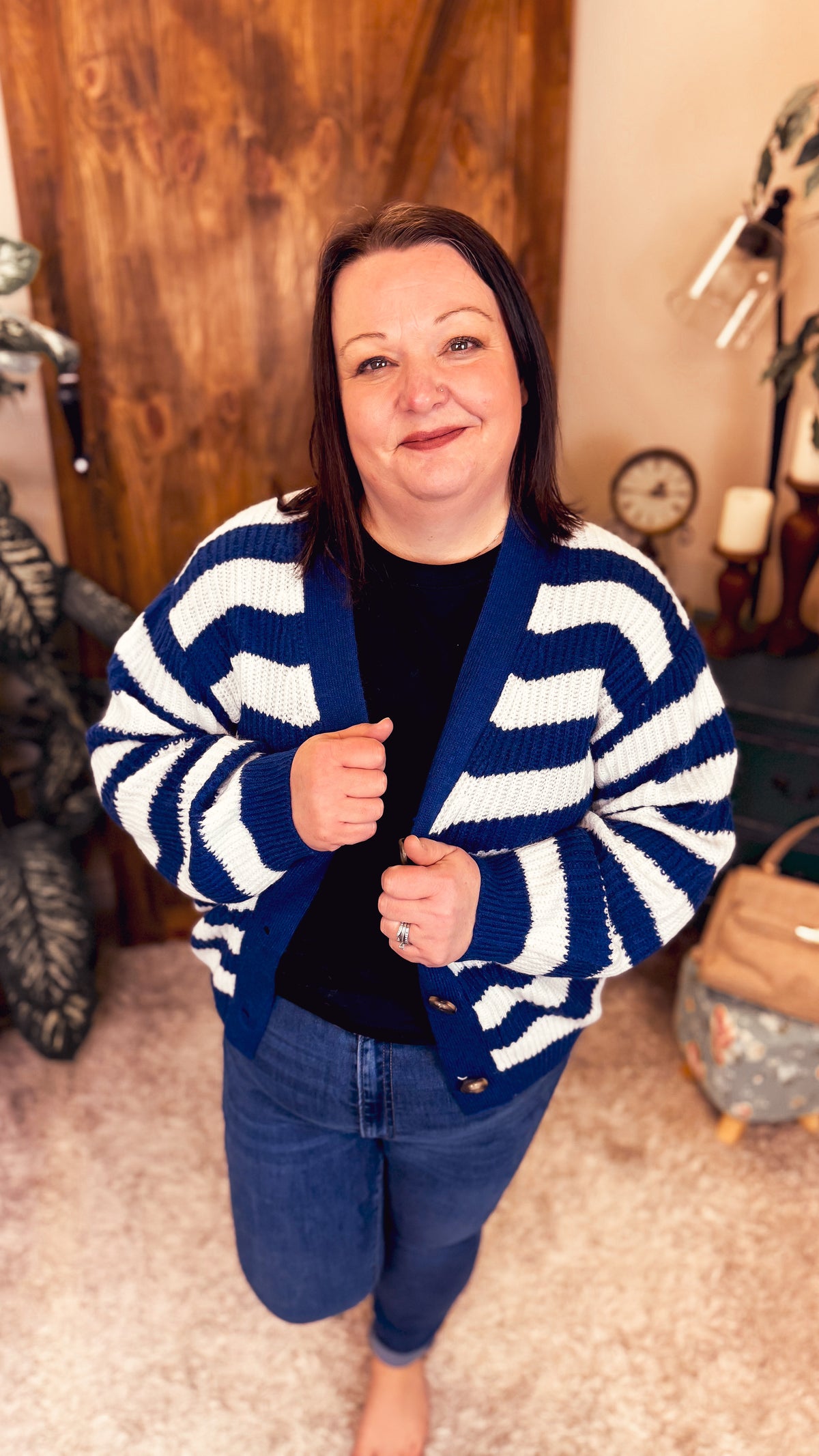 Coralee Stripe Knit Cardigan | Blue & Ivory