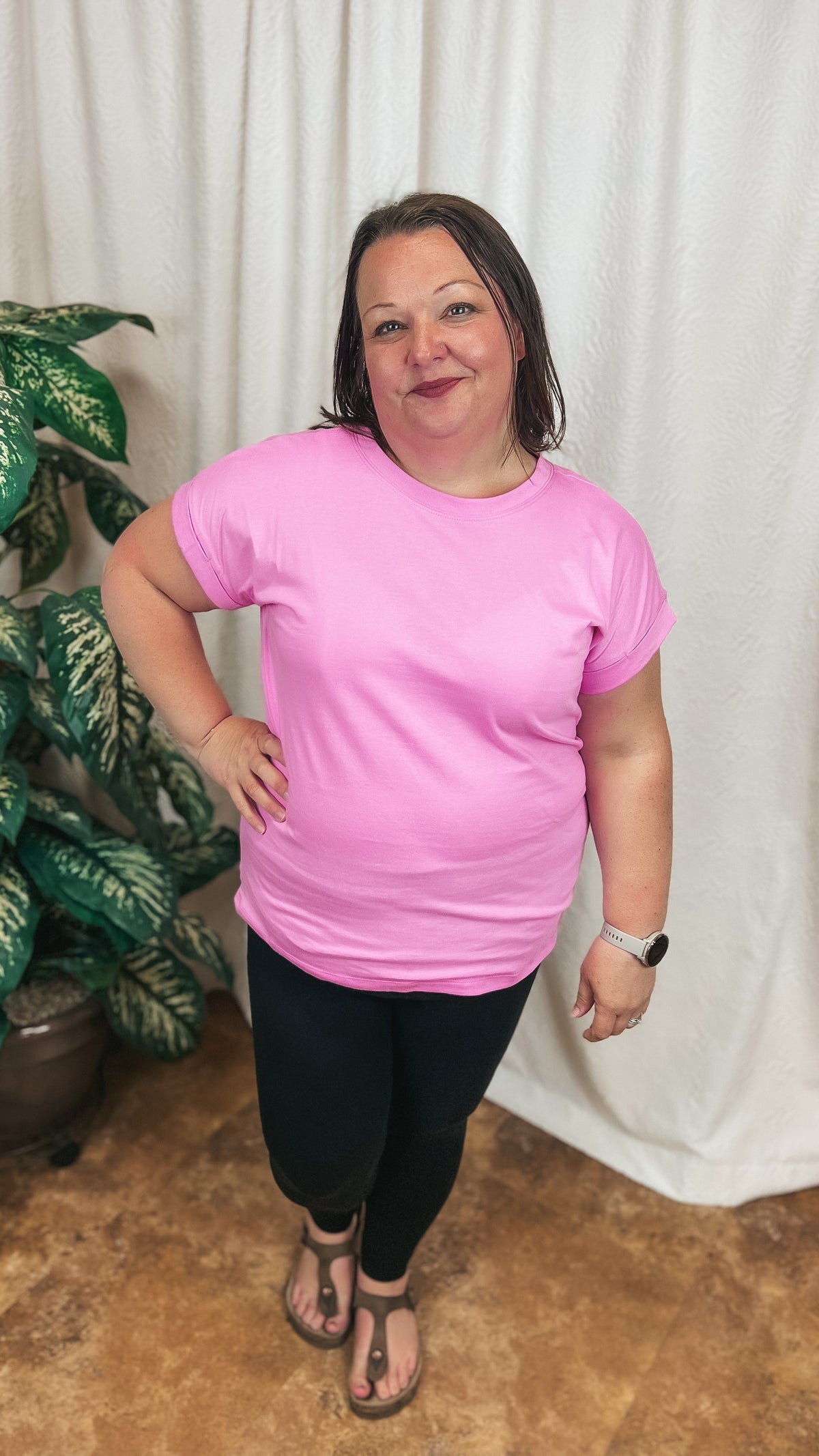 Joanne Rolled Cuff Tee | Pink