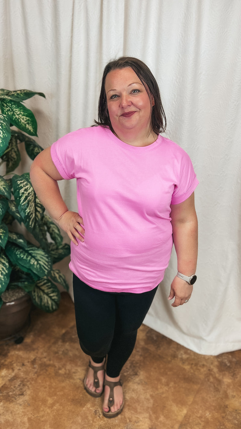 Joanne Rolled Cuff Tee | Pink