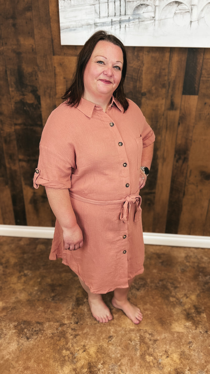 Lisa Linen Tie Dress | Blush
