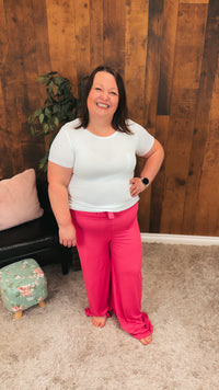 Stephanie Stretch Paper Bag Pants | Fuchsia