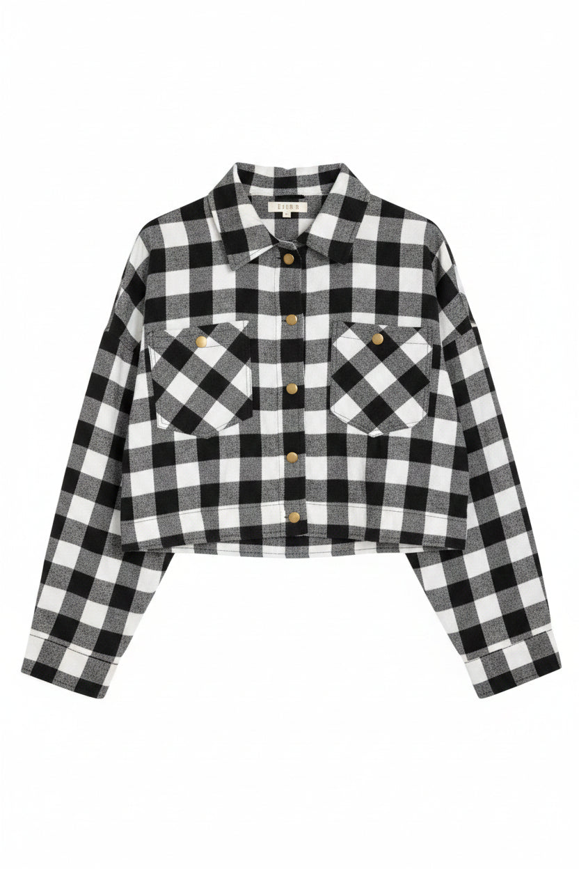 Nikita Crop Plaid Shacket | Black & White *SALE*