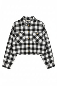 Nikita Crop Plaid Shacket | Black & White *SALE*