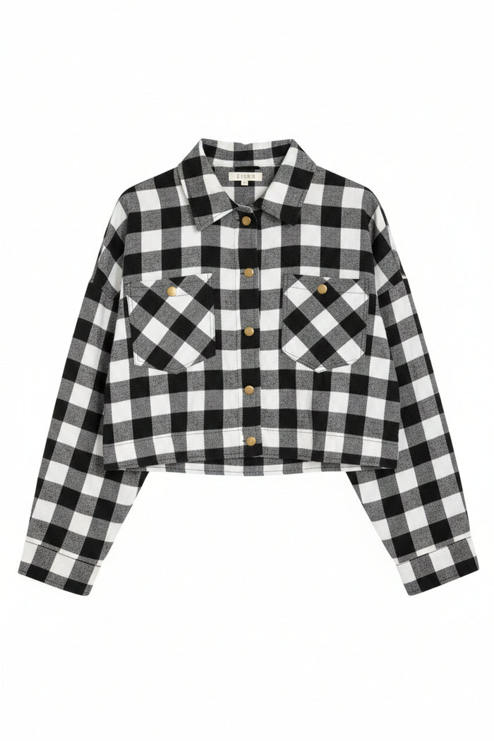 Nikita Crop Plaid Shacket | Black & White *SALE*