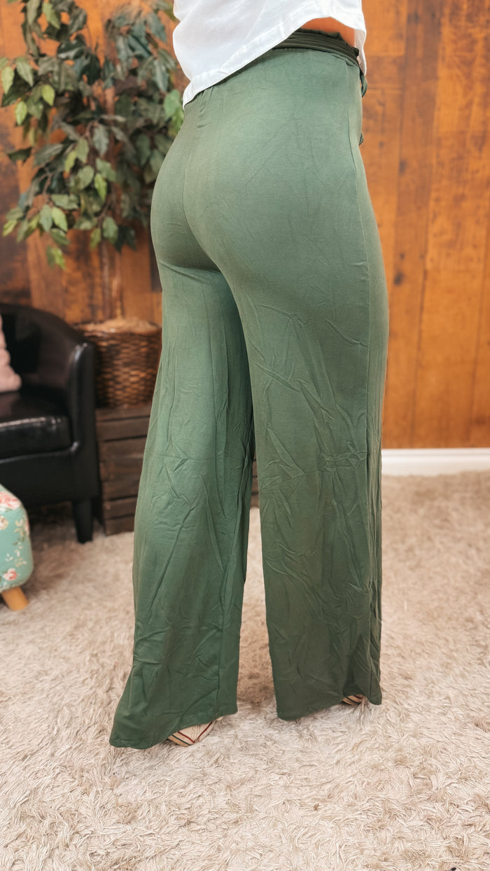 Stephanie Stretch Paper Bag Pants | Olive