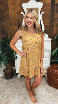 Hallie Floral Dress: Gold