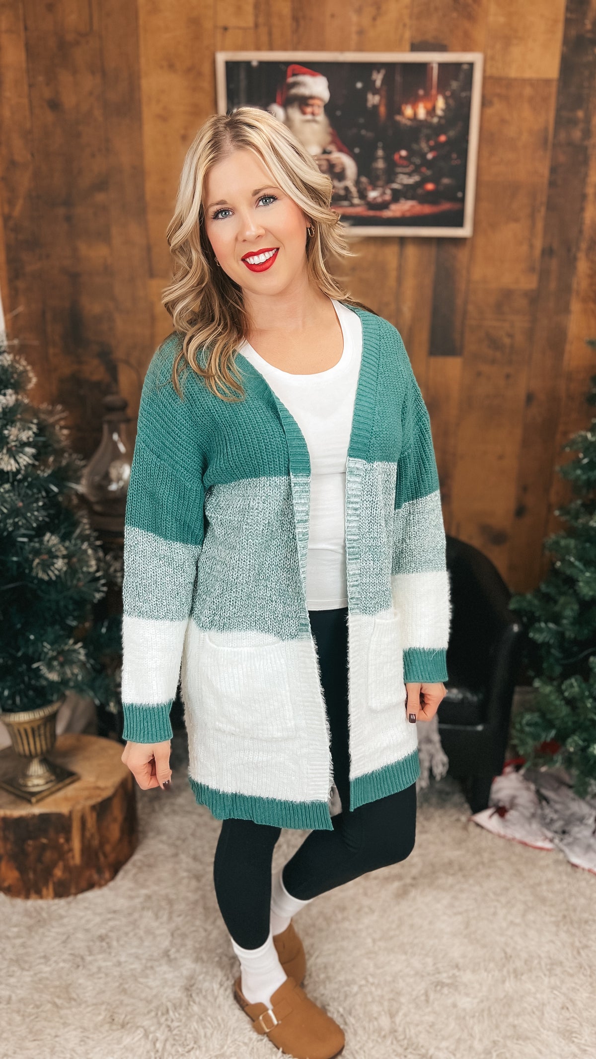 Helen Knit Cardigan | Green & Ivory