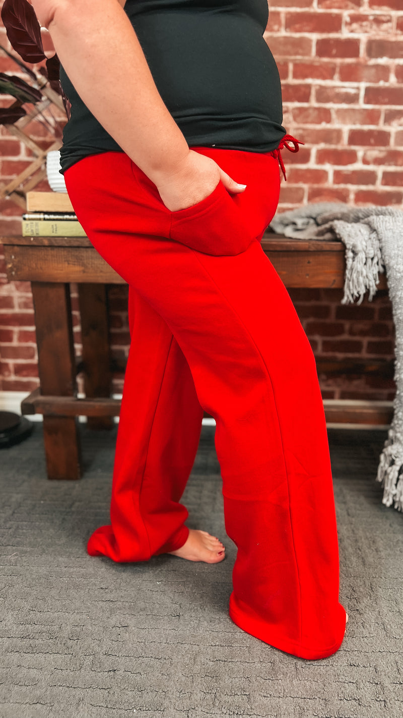 Jodie Wide Leg Jogging Pants | Red