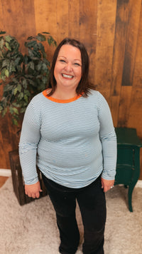 Valery Stripe Long Sleeve | Blue & Coral