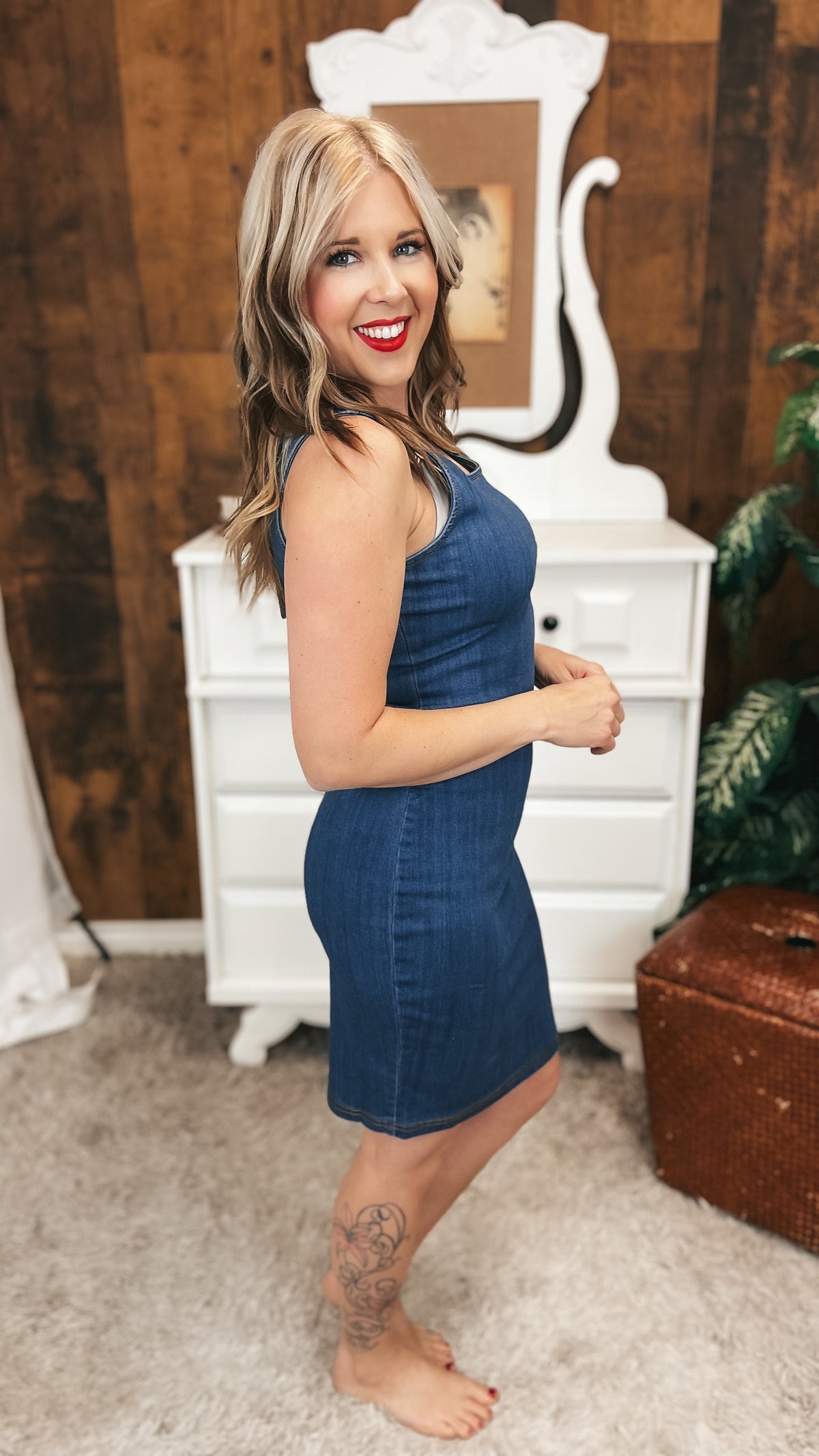 Mary Stretch Denim Dress | Medium Blue