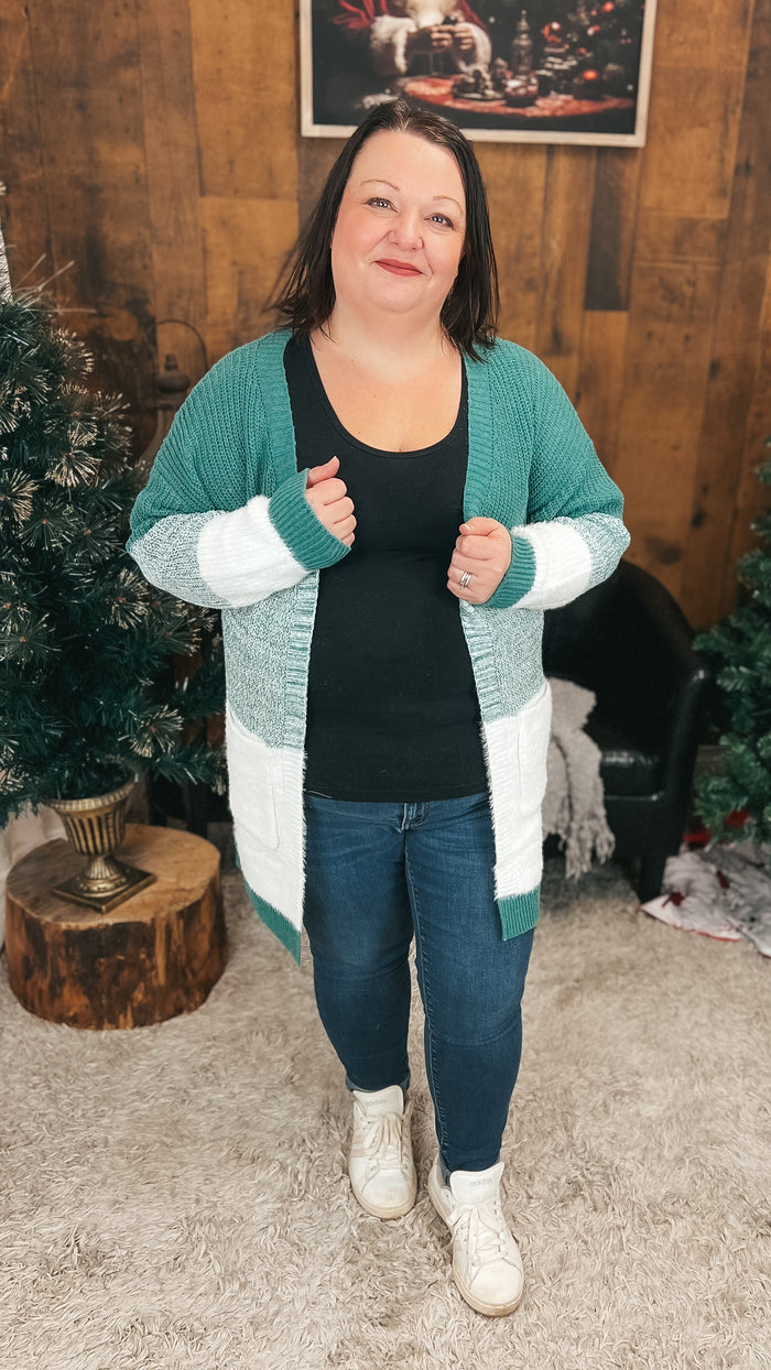 Helen Knit Cardigan | Green & Ivory